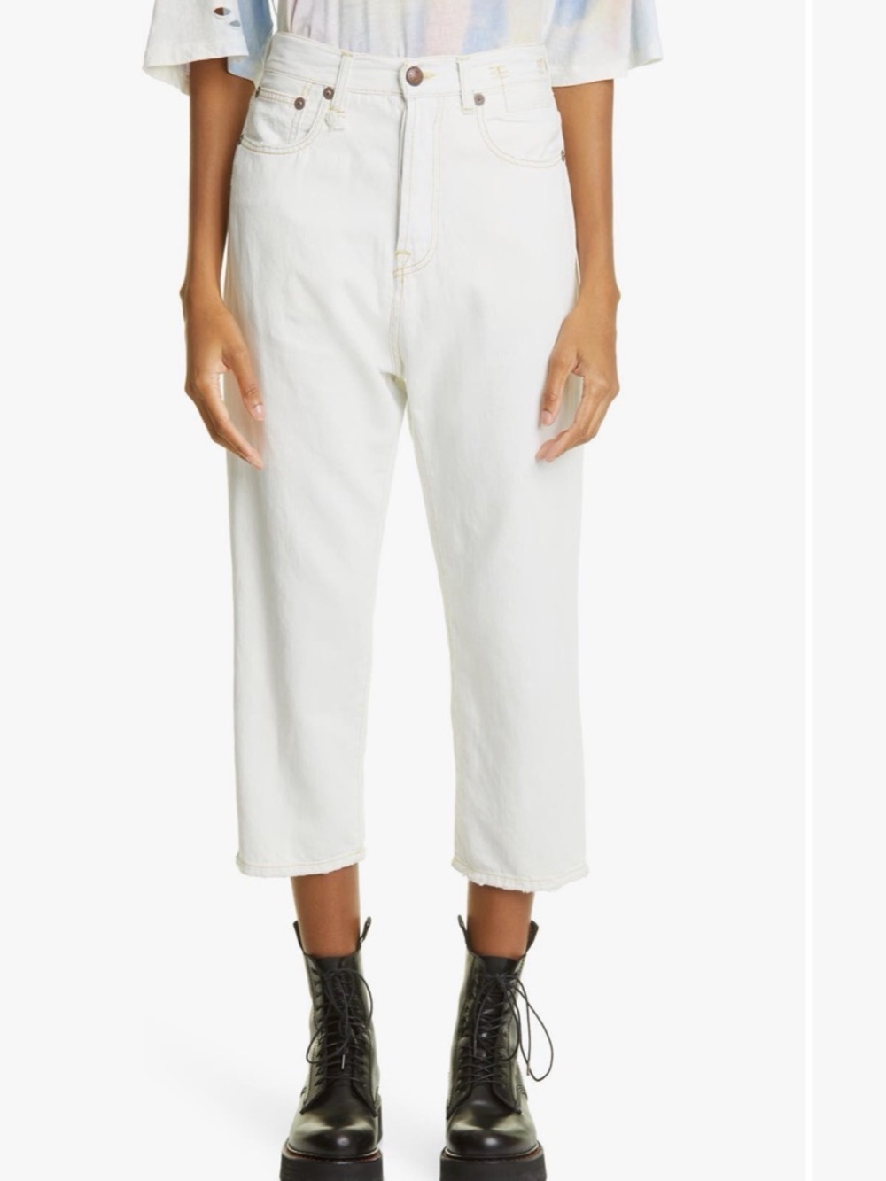 R13 Tailored Drop Crop Jeans (Kinney Linen Indigo)